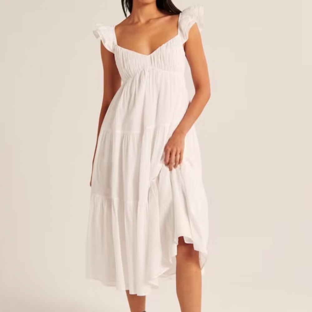 Abercrombie & Fitch White Maxi Dress with Flutter Sleeves